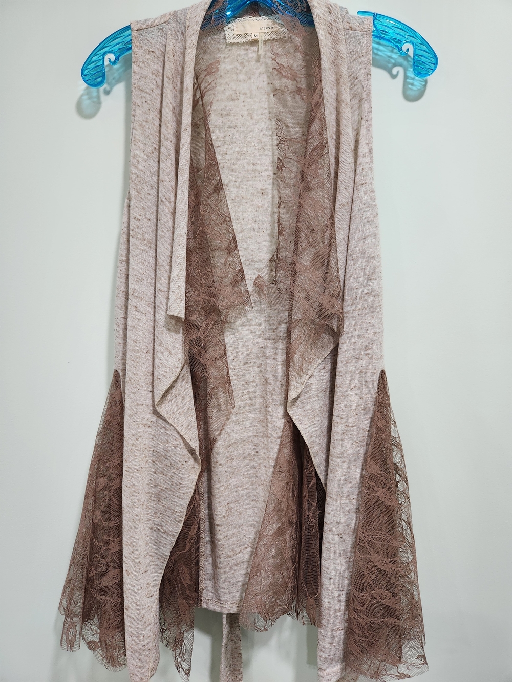 A'Reve Taupe and Brown Lace-Trim Draped Camisole Vest